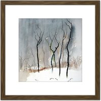 Artery8 Eduard Tomek Krajina 5 Winter Trees 8X8 Inch Square Wooden Framed Wall Art Print Picture with Mount in Brown