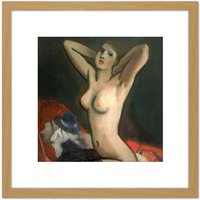 Artery8 Kremlicka Trimming Lady Stretching Painting 8X8 Inch Square Wooden Framed Wall Art Print Picture with Mount in Light Oak
