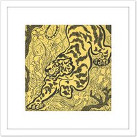 Artery8 Ranson Tiger In The Jungle 8X8 Inch Square Wooden Framed Wall Art Print Picture with Mount in White