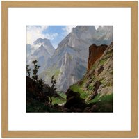 Artery8 De Haes Mancorbo Canal Los Picos De Europa 8X8 Inch Square Wooden Framed Wall Art Print Picture with Mount in Light Oak