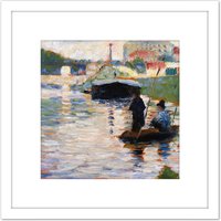 Artery8 Seurat View Of The Seine Painting 8X8 Inch Square Wooden Framed Wall Art Print Picture with Mount in White
