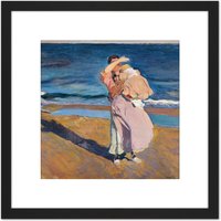Artery8 Sorolla Fisherwomen With Her Son Painting 8X8 Inch Square Wooden Framed Wall Art Print Picture with Mount in Black