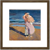Artery8 Sorolla Fisherwomen With Her Son Painting 8X8 Inch Square Wooden Framed Wall Art Print Picture with Mount in Brown