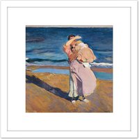 Artery8 Sorolla Fisherwomen With Her Son Painting 8X8 Inch Square Wooden Framed Wall Art Print Picture with Mount in White