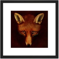 Artery8 Reinagle Renard Fox Book illustration Recreation Painting 8X8 Inch Square Wooden Framed Wall Art Print Picture with Mount in Black