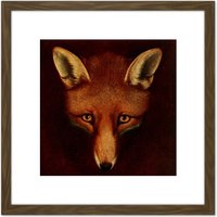 Artery8 Reinagle Renard Fox Book illustration Recreation Painting 8X8 Inch Square Wooden Framed Wall Art Print Picture with Mount in Brown