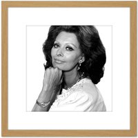 Artery8 Warren Portrait Actress Sophia Loren Photo 8X8 Inch Square Wooden Framed Wall Art Print Picture with Mount in Light Oak
