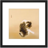 Artery8 Seiho Madaraneko Tabby Cat Japan Painting Painting 8X8 Inch Square Wooden Framed Wall Art Print Picture with Mount in Black