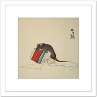 Artery8 Seiho Twelve Signs Zodiac Mouse Japan 8X8 Inch Square Wooden Framed Wall Art Print Picture with Mount in White