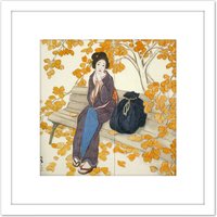 Artery8 Takehisa Rest In Autumn Japan Painting 8X8 Inch Square Wooden Framed Wall Art Print Picture with Mount in White