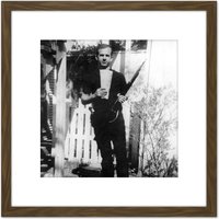 Artery8 JFK Kennedy Assassin Harvey Oswald Backyard Photo 8X8 Inch Square Wooden Framed Wall Art Print Picture with Mount in Brown