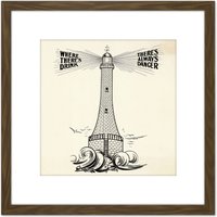 Artery8 Temperance Movement Alcohol Warning Lighthouse Ad 8X8 Inch Square Wooden Framed Wall Art Print Picture with Mount in Brown