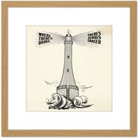 Artery8 Temperance Movement Alcohol Warning Lighthouse Ad 8X8 Inch Square Wooden Framed Wall Art Print Picture with Mount in Light Oak
