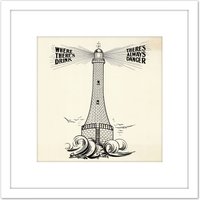 Artery8 Temperance Movement Alcohol Warning Lighthouse Ad 8X8 Inch Square Wooden Framed Wall Art Print Picture with Mount in White