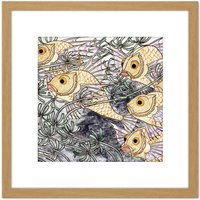 Artery8 Nienhuis Fish Seaweed Tile Design Pattern Photo 8X8 Inch Square Wooden Framed Wall Art Print Picture with Mount in Light Oak