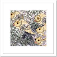 Artery8 Nienhuis Fish Seaweed Tile Design Pattern Photo 8X8 Inch Square Wooden Framed Wall Art Print Picture with Mount in White