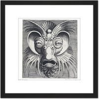 Artery8 Huys 1555 Ornamental Decorative Mask Design Engraving 8X8 Inch Square Wooden Framed Wall Art Print Picture with Mount in Black