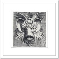 Artery8 Huys 1555 Ornamental Decorative Mask Design Engraving 8X8 Inch Square Wooden Framed Wall Art Print Picture with Mount in White