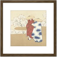 Artery8 Sekka Kamisaka Spring Lent Japan Woodcut 8X8 Inch Square Wooden Framed Wall Art Print Picture with Mount in Brown