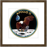 Artery8 Space NASA Apollo 11 Mission Emblem Badge Patch 8X8 Inch Square Wooden Framed Wall Art Print Picture with Mount in Brown