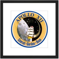 Artery8 Space NASA Apollo 12 Mission Emblem Badge Patch 8X8 Inch Square Wooden Framed Wall Art Print Picture with Mount in Black