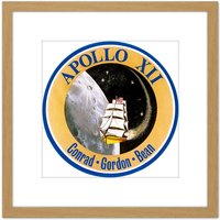 Artery8 Space NASA Apollo 12 Mission Emblem Badge Patch 8X8 Inch Square Wooden Framed Wall Art Print Picture with Mount in Light Oak