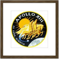 Artery8 Space NASA Apollo 13 Mission Emblem Badge Patch 8X8 Inch Square Wooden Framed Wall Art Print Picture with Mount in Brown