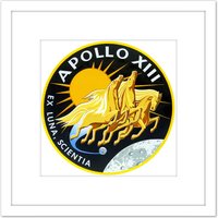 Artery8 Space NASA Apollo 13 Mission Emblem Badge Patch 8X8 Inch Square Wooden Framed Wall Art Print Picture with Mount in White