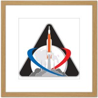 Artery8 Space NASA Artemis 1 Exploration Mission Emblem Badge Patch 8X8 Inch Square Wooden Framed Wall Art Print Picture with Mount in Light Oak