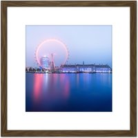 Artery8 Warby London Eye Foggy Morning Cityscape Photo 8X8 Inch Square Wooden Framed Wall Art Print Picture with Mount in Brown