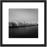 Artery8 Warby Thames Barrier River View Photo 8X8 Inch Square Wooden Framed Wall Art Print Picture with Mount in Black