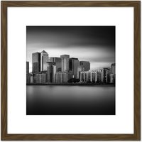 Artery8 Warby City Skyline Canary Wharf London Photo 8X8 Inch Square Wooden Framed Wall Art Print Picture with Mount in Brown
