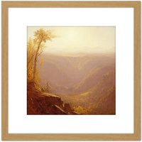 Artery8 Gifford Gorge Mountains Kauterskill Clove Painting 8X8 Inch Square Wooden Framed Wall Art Print Picture with Mount in Light Oak