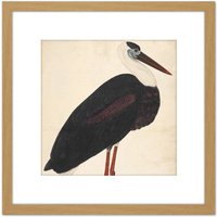 Artery8 Black Stork In A Landscape Indian Watercolour Bird Painting 8X8 Inch Square Wooden Framed Wall Art Print Picture with Mount in Light Oak