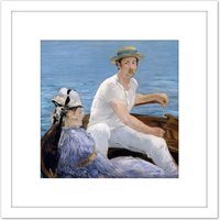 Artery8 Manet Boating Painting 8X8 Inch Square Wooden Framed Wall Art Print Picture with Mount in White