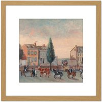 Artery8 Chappel Bull's Head Tavern Bowery New York Painting 8X8 Inch Square Wooden Framed Wall Art Print Picture with Mount in Light Oak