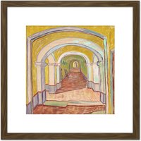 Artery8 Van Gogh Corridor In The Asylum Painting 8X8 Inch Square Wooden Framed Wall Art Print Picture with Mount in Brown