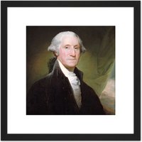 Artery8 Stuart Portrait President General George Washington Painting 8X8 Inch Square Wooden Framed Wall Art Print Picture with Mount in Black