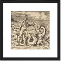 Artery8 Bonasone Hercules Fight Dragon Achelous Deianeira Engraving 8X8 Inch Square Wooden Framed Wall Art Print Picture with Mount in Black