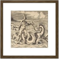 Artery8 Bonasone Hercules Fight Dragon Achelous Deianeira Engraving 8X8 Inch Square Wooden Framed Wall Art Print Picture with Mount in Brown