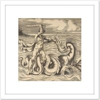 Artery8 Bonasone Hercules Fight Dragon Achelous Deianeira Engraving 8X8 Inch Square Wooden Framed Wall Art Print Picture with Mount in White
