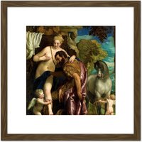 Artery8 Veronese Mars & Venus United By Love Painting 8X8 Inch Square Wooden Framed Wall Art Print Picture with Mount in Brown