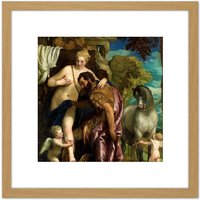 Artery8 Veronese Mars & Venus United By Love Painting 8X8 Inch Square Wooden Framed Wall Art Print Picture with Mount in Light Oak