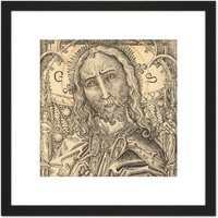 Artery8 Master ES Christ Saviour Engraving Drawing 8X8 Inch Square Wooden Framed Wall Art Print Picture with Mount in Black