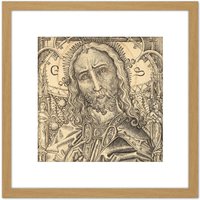Artery8 Master ES Christ Saviour Engraving Drawing 8X8 Inch Square Wooden Framed Wall Art Print Picture with Mount in Light Oak