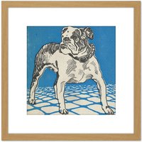 Artery8 Jung Bulldog Lithograph Drawing 8X8 Inch Square Wooden Framed Wall Art Print Picture with Mount in Light Oak
