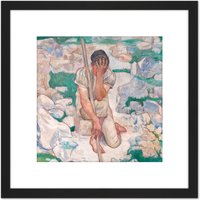 Artery8 Hodler The Dream Of The Shepherd Painting 8X8 Inch Square Wooden Framed Wall Art Print Picture with Mount in Black