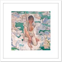Artery8 Hodler The Dream Of The Shepherd Painting 8X8 Inch Square Wooden Framed Wall Art Print Picture with Mount in White