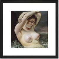 Artery8 Courbet The Woman In The Waves Painting 8X8 Inch Square Wooden Framed Wall Art Print Picture with Mount in Black