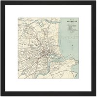 Artery8 Map 1934 Aberdeen City Scotland Plan Chart 8X8 Inch Square Wooden Framed Wall Art Print Picture with Mount in Black